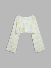 Solid Front Cutout Eyelet Crochet Crop Knit Top